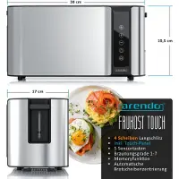 Arendo Frühstücksset 2-teilig, Wasserkocher ELEGANT 1,5 l 2000 W mit Temperaturwahl, Doppellangschlitz-Toaster FRUKOST TOUCH 4 Scheiben 1500 W, Küchengeräte in Silber