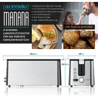 Arendo Frühstücksset 2-teilig silber, Wasserkocher SOLID CONTROL 1,5 l 2200 W mit 4 Temperaturstufen, Langschlitz-Toaster MANANA 1500 W für 4 Scheiben