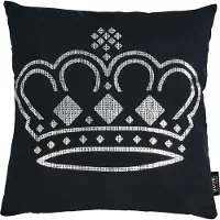 Done. Dekokissen DONE. "Stone Crown", silber (silberfarben, bedruckt), B:45cm L:45cm, Baumwolle, Dekokissen_Sitzkissen_Kissenhüllen, Dekokissen, mit Kronen-Applikation, Kissenhüle ohne Füllung, 1 Stück