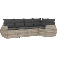 vidaXL 5-tlg. Garten-Sofagarnitur mit Kissen Hellgrau Poly Rattan