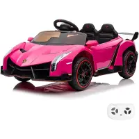 Vrooomy Lamborghini Veneno Kinder Elektroauto 12V (1–6 Jahre) – Offiziell Lizenziert, mit Fernbedienung, 4 Motoren, EVA-Reifen & Ledersitz – Kinder Elektrofahrzeug Rosa