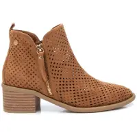Xti für Damen. 14396102-CAMEL Lederstiefeletten 143961 braun (40), 5 bis 8 cm, Reißverschluss, Lässig