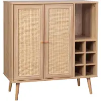Sweeek - Flaschenschrank mit Rattan-Geflecht und Holzdekor - Natur