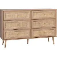 Sweeek - Kommode mit Holzlook, Rattan-Geflecht und 6 Schubladen - Natur