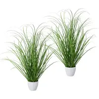 Creativ Green Kunstgras "Grasbusch", grün, H:50cm, Kunststoff, Kunstpflanzen, Kunstgras, 2er Set, im dekorativen Kunststofftopf