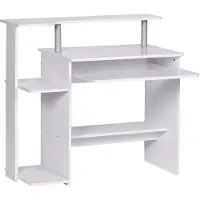 FineBuy Computertisch Weiß 94x90,5x48,5 cm Laptop Tisch Modern mit Tastaturauszug PC-Tisch mit Drucker-Ablage platzsparend Schreibtisch Laptoptisch
