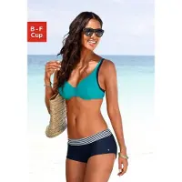 s.Oliver Bügel-Bikini , Damen, Gr. 38, Cup C, bunt (marine, türkis), Polyamid, gestreift, unifarben, Bikini-Sets Bügel-Bikini, im Farbmix