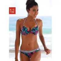 Venice beach Push-Up-Bikini-Top "Summer", Damen, Gr. 36, Cup B, blau (marine, bedruckt), Polyamid, floral, Bikini-Oberteile Push-Up-Bikini-Top, mit wattierten Cups