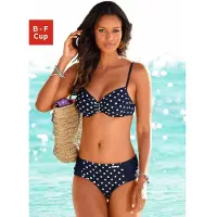 LASCANA Bügel-Bikini , Damen, Gr. 40, Cup C, blau (marine, weiß), Polyamid, bedruckt, Bikini-Sets Bügel-Bikini, mit Zier-Accessoires, Topseller