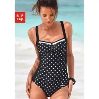 LASCANA Badeanzug , Damen, Gr. 42, Cup C, schwarz-weiß (schwarz, weiß), Polyamid, Print-Einsatz, Badeanzüge Badeanzug, eingearbeitete Softcups, verstellbare Träger, modisches Druckdesign