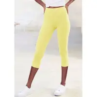 LASCANA Caprileggings , Damen, Gr. 44/46, N-Gr, gelb, Single Jersey, Obermaterial: 95% Baumwolle, 5% Elasthan, unifarben, Basic, Basic kniebedeckend, Hosen Caprileggings, mit breitem, weichen Bündchen