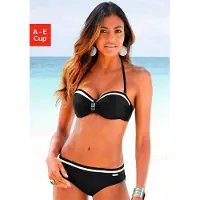 LASCANA Bügel-Bandeau-Bikini , Damen, Gr. 34, Cup E, schwarz, Polyamid, kontrastfarbene Details, unifarben, Bikini-Sets Bügel-Bandeau-Bikini, mit Kontrastdetails