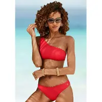 LASCANA Bustier-Bikini-Top "Scallop", Damen, Gr. 40, Cup C/D, rot, Microfaser, Polyamid, unifarben, Bikini-Oberteile Bustier-Bikini-Top, in One-Shoulder-Form
