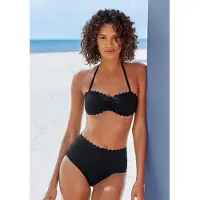 LASCANA Highwaist-Bikini-Hose "Scallop", Damen, Gr. 44, N-Gr, schwarz, Microfaser, Microfaser, unifarben, Badehosen Highwaist-Bikini-Hose, mit gelaserter Wellenkante