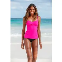 s.Oliver Bügel-Tankini-Top "Spain", Damen, Gr. 40, Cup D, pink, Microfaser, Microfaser, unifarben, Bikini-Oberteile Bügel-Tankini-Top, mit Wickeloptik