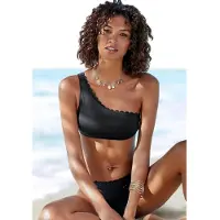 LASCANA Bustier-Bikini-Top "Scallop", Damen, Gr. 32, Cup A/B, schwarz, Microfaser, Polyamid, unifarben, Bikini-Oberteile Bustier-Bikini-Top, in One-Shoulder-Form