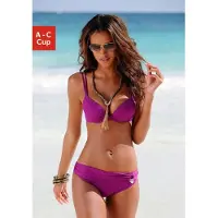 s.Oliver Push-Up-Bikini , Damen, Gr. 36, Cup A, pink (fuchsia), Microfaser, Polyamid, unifarben, Bikini-Sets Push-Up-Bikini, mit Zierring an der Hose