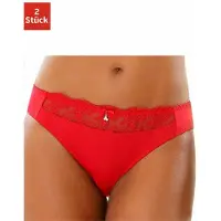 Nuance Slip , Damen, Gr. 40/42, 2 Stk., rot (rot, weiß), Obermaterial: 92% Polyester, 8% Elasthan, Unterhosen Slip, mit schöner Stickereispitze