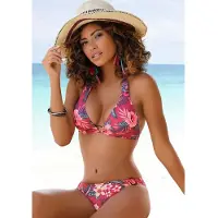 s.Oliver Bikini-Hose "Marika", Damen, Gr. 34, N-Gr, rot (rostrot, bedruckt), Microfaser, Polyamid, bedruckt, floral, Badehosen Bikini-Hose, mit seitlichen Zierringe