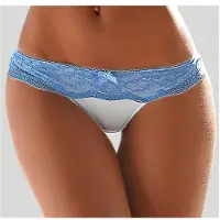 LASCANA String , Damen, Gr. 36/38, beige (creme, blau), Obermaterial: 85% Polyamid, 15% Elasthan, figurbetont, Unterhosen String, mit breitem Bund aus blumiger Spitze, Dessous