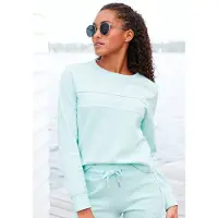 H.I.S. Sweatshirt H.I.S, Damen, Gr. 48/50, grün (hellmint), Interlock, Obermaterial: 60% Baumwolle, 40% Polyester, unifarben, Basic, bequem hüftlang, Bündchen, Sweatshirts Sweatshirt, mit Piping, Loungeanzug
