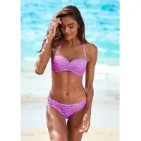 Venice beach Bügel-Bandeau-Bikini-Top "Fjella", Damen, Gr. 44, Cup E, bunt (violett, koralle), Microfaser, Polyamid, Bikini-Oberteile Bügel-Bandeau-Bikini-Top, in zweifarbiger Animal-Optik