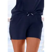 H.I.S. Sweatshorts H.I.S, Damen, Gr. 48/50, N-Gr, blau (navy), Interlock, Obermaterial: 60% Baumwolle, 40% Polyester, unifarben, Basic, kurz, Hosen Sweatshorts, im maritimen Stil, Loungewear, Loungeanzug