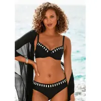 LASCANA Bügel-Bikini , Damen, Gr. 42, Cup F, gold (schwarz, weiß, goldfarben), Polyamid, gestreift, Bikini-Sets Bügel-Bikini, mit goldfarbenen Streifen