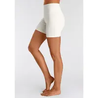LASCANA Shorts , Damen, Gr. 40/42, N-Gr, weiß (cream weiß), Single Jersey, Obermaterial: 95% Baumwolle, 5% Elasthan, unifarben, Basic, skinny fit, Hosen Shorts, mit breitem Bündchen und Logodruck