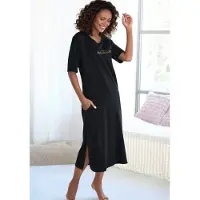 Vivance Nachthemd DREAMS, Damen, Gr. 32/34, N-Gr, schwarz, Single Jersey, Obermaterial: 100% Baumwolle, unifarben, oversize wadenlang, Rundhals, Kleider Nachthemd, mit schönem Foildruck