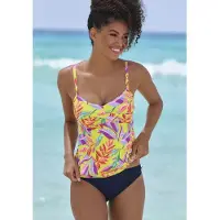 s.Oliver Bügel-Tankini-Top "Mallorca", Damen, Gr. 42, Cup D, gelb (gelb, bedruckt), Recycling-Polyamid, bedruckt, Bikini-Oberteile Bügel-Tankini-Top, mit Wickeloptik