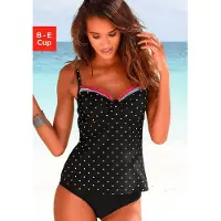 LASCANA Bügel-Tankini-Top "Monroe", Damen, Gr. 42, Cup C, schwarz-weiß (schwarz, rot), Polyamid, gepunktet, gestreift, Bikini-Oberteile Bügel-Tankini-Top