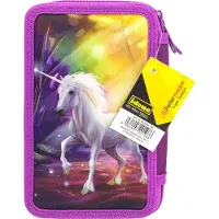 Idena Federmappe 20126 Einhorn, 3 Reißverschluss-Fächer, gefüllt mit 47 Teilen