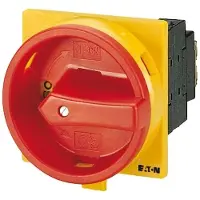 Eaton 008964 Hauptschalter, T3, 32 A, Einbau, 4 Baueinheit(en), 8-polig, NOT-AUS-Funktion, mit rotem Drehgriff und gelbem Sperrkranz, abschließbar