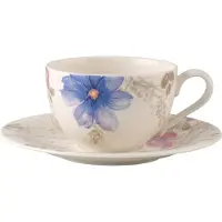 Villeroy & Boch Tasse "Frühstückstasse mit Untertasse Mariefleur Gris Basic 290 ml bunt", bunt, 1 tlg., Porzellan, Trinkgefäße, Tasse