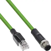 InLine Industrial network cable, M12 4-pin D-coded male plug to RJ45, PUR 3m, 3 m, M12, RJ-45, Stecker/Stecker, Grün, Kupfer