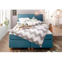 Home affaire Boxspringbett "Houssay", blau (petrol), B:172cm L:205cm, Struktur fein (100% Polyester), Komplettbetten, Boxspringbett, inkl. Topper, 5 Breiten, 2 Härtegraden auch in Überlänge 220 cm