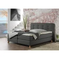 Home affaire Boxspringbett "Cecina", grau (anthrazit), B:222cm L:210cm, Struktur fein (100% Polyester), Komplettbetten, Boxspringbett, in 5 Breiten, 3 Ausführungen, 2 Härtegrade, Knopfheftung, Topper