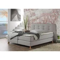 Home affaire Boxspringbett "Cecina", grau (silbergrau), B:202cm L:210cm, Struktur fein (100% Polyester), Komplettbetten, Boxspringbett, in 5 Breiten, 3 Ausführungen, 2 Härtegrade, Knopfheftung, Topper