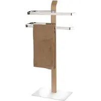 Wenko Handtuchständer "Samona Nature", braun (chromfarben, braun), B:40,5cm H:79,5cm T:21,5cm, Massivholz, Stahl, Handtuchhalter, Handtuchständer