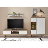 Andas Wohnwand "Merle", braun (eiche riviera nb, weiß matt), B:260cm, Holzwerkstoff, Kastenmöbel-Sets, Wohnwand, mit besonderer Rahmenoptik
