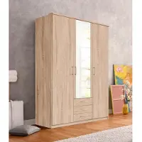 Priess Kleiderschrank "Husum", braun (struktureichefarben hell), B:140cm H:196cm T:57cm, Holzwerkstoff, Schränke, Kleiderschrank, mit dekorativen Kranz, wahlweise mit Schubkästen