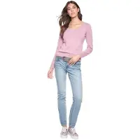 Linea Tesini By Heine Rundhalspullover "Rundhals-Pullover", Damen, Gr. 34, rosa (rosé), 100% Baumwolle, , unifarben, Pullover Rundhalspullover