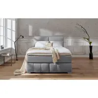 Guido Maria Kretschmer Home & Living Boxspringbett "Wehma", grau, B:150cm L:213cm, Struktur fein (100% Polyester), Komplettbetten, Boxspringbett, inkl. Topper in 3 verschiedenen Matratzen, auch in Samtstoff
