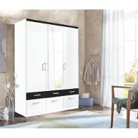 Priess Kleiderschrank , schwarz-weiß (weiß, schwarz), B:140cm H:193cm T:56cm, Holzwerkstoff, Schränke, Kleiderschrank