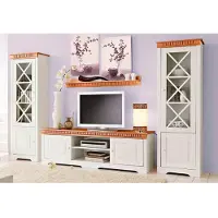 Home affaire Wohnwand "Lisa", weiß (weiß, honig), B:295cm, Massivholz, Kastenmöbel-Sets, Wohnwand, bestehend aus zwei Vitrinen und einem Lowboard, massives Kiefernholz