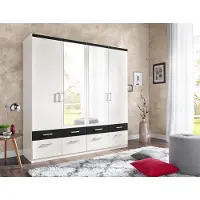Priess Kleiderschrank , schwarz-weiß (weiß, schwarz), B:185cm H:193cm T:56cm, Holzwerkstoff, Schränke, Kleiderschrank