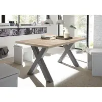 Mäusbacher Esstisch MÄUSBACHER "Mister", braun (tischplatte: eichefarben sägerau), B:160cm H:77cm T:90cm, Tische, Esstisch, mit Auszug (160-210 cm), Gestell in X-Form