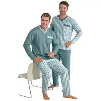 Witt Weiden Schlafanzug WITT "Schlafanzüge Schlafanzüge 2 Stück", Herren, Gr. 44/46, jade, jade, gestreift, V-Ausschnitt, Homewear-Sets Schlafanzug