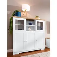 Otto Home Highboard "Nanna", weiß (weiß, sonomaeiche), B:118cm H:125cm T:39cm, Sideboards, Highboard, Vitrine in Eichen-Optik, Breite 118 cm, Topseller
